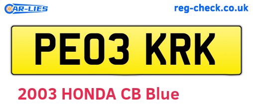 PE03KRK are the vehicle registration plates.
