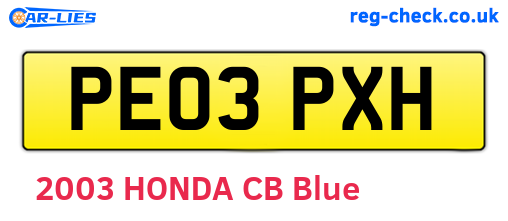 PE03PXH are the vehicle registration plates.