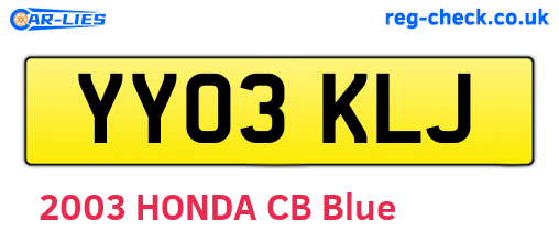 YY03KLJ are the vehicle registration plates.