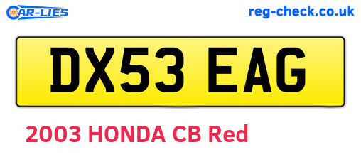 DX53EAG are the vehicle registration plates.