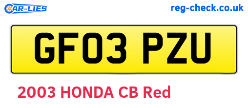 GF03PZU are the vehicle registration plates.