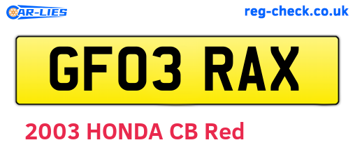 GF03RAX are the vehicle registration plates.
