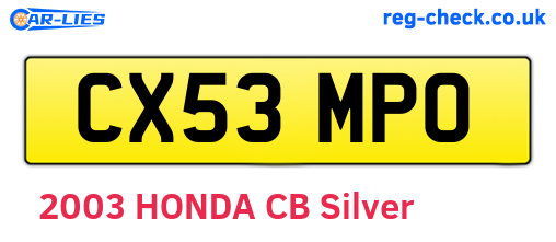 CX53MPO are the vehicle registration plates.