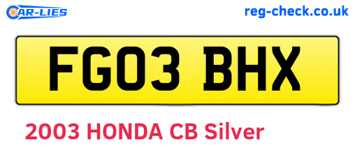 FG03BHX are the vehicle registration plates.