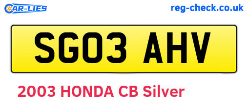 SG03AHV are the vehicle registration plates.