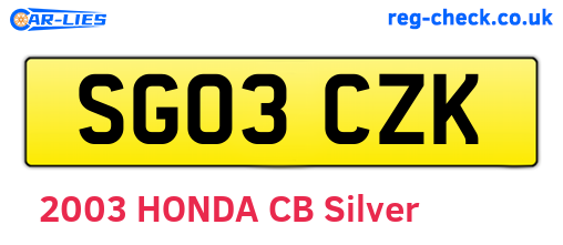 SG03CZK are the vehicle registration plates.