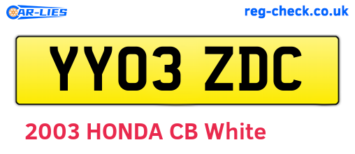 YY03ZDC are the vehicle registration plates.