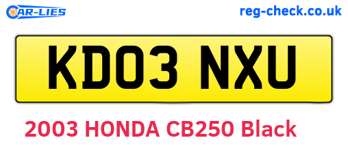 KD03NXU are the vehicle registration plates.