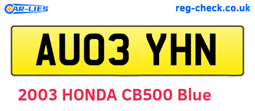 AU03YHN are the vehicle registration plates.