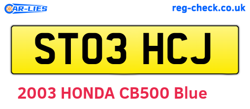 ST03HCJ are the vehicle registration plates.