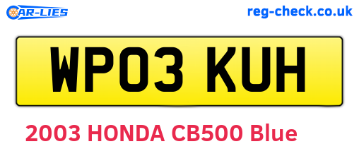 WP03KUH are the vehicle registration plates.