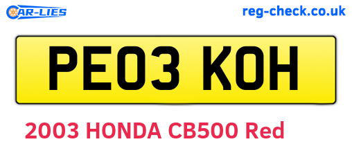 PE03KOH are the vehicle registration plates.