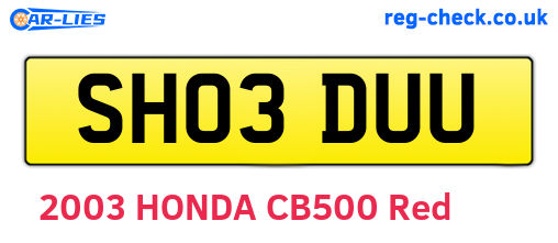 SH03DUU are the vehicle registration plates.