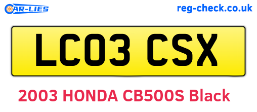 LC03CSX are the vehicle registration plates.