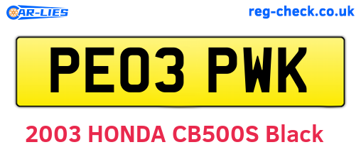 PE03PWK are the vehicle registration plates.