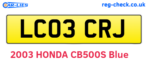 LC03CRJ are the vehicle registration plates.