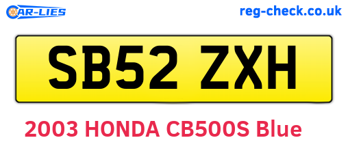 SB52ZXH are the vehicle registration plates.