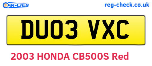 DU03VXC are the vehicle registration plates.