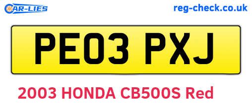 PE03PXJ are the vehicle registration plates.