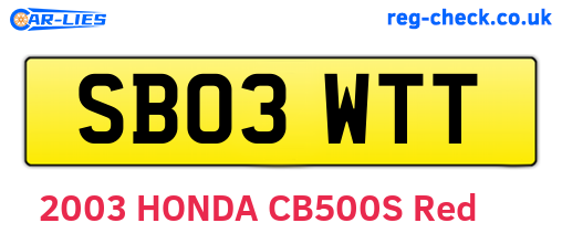 SB03WTT are the vehicle registration plates.