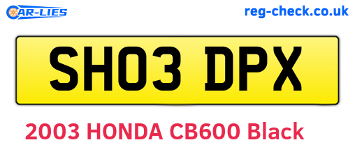 SH03DPX are the vehicle registration plates.