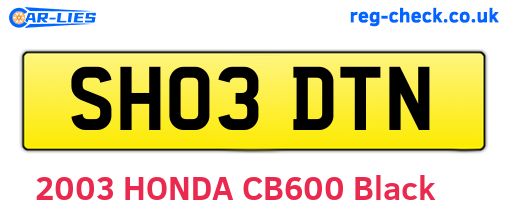 SH03DTN are the vehicle registration plates.