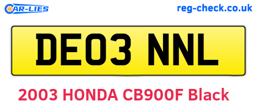 DE03NNL are the vehicle registration plates.