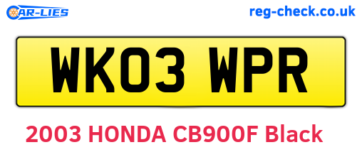 WK03WPR are the vehicle registration plates.