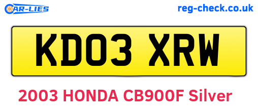 KD03XRW are the vehicle registration plates.