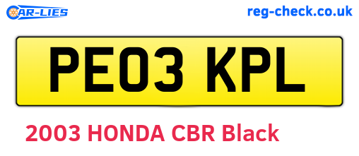 PE03KPL are the vehicle registration plates.