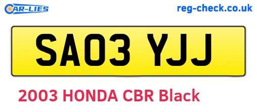 SA03YJJ are the vehicle registration plates.
