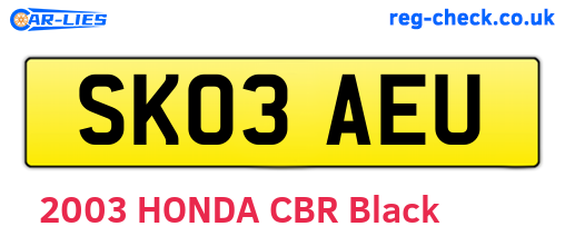 SK03AEU are the vehicle registration plates.