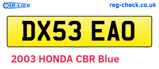 DX53EAO are the vehicle registration plates.
