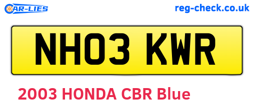 NH03KWR are the vehicle registration plates.