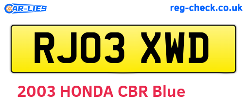 RJ03XWD are the vehicle registration plates.