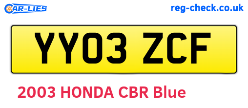 YY03ZCF are the vehicle registration plates.