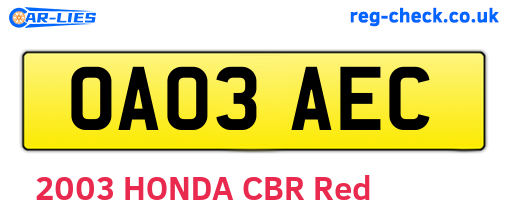 OA03AEC are the vehicle registration plates.