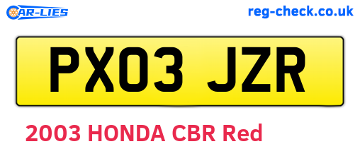 PX03JZR are the vehicle registration plates.