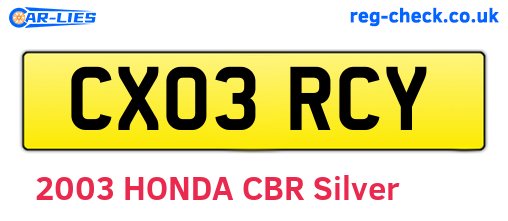 CX03RCY are the vehicle registration plates.