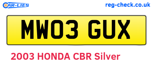 MW03GUX are the vehicle registration plates.