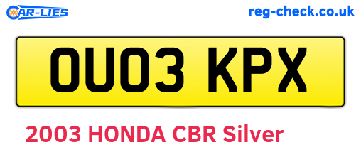 OU03KPX are the vehicle registration plates.