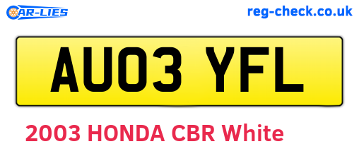 AU03YFL are the vehicle registration plates.