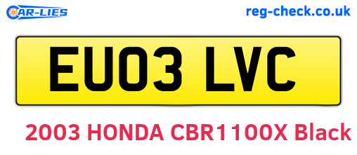 EU03LVC are the vehicle registration plates.