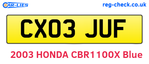 CX03JUF are the vehicle registration plates.