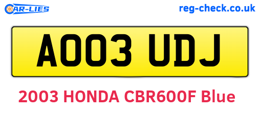 AO03UDJ are the vehicle registration plates.
