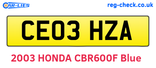 CE03HZA are the vehicle registration plates.