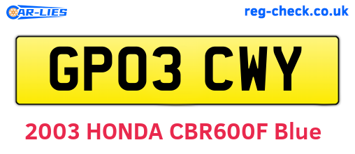 GP03CWY are the vehicle registration plates.