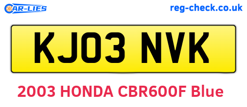 KJ03NVK are the vehicle registration plates.