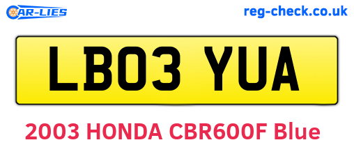 LB03YUA are the vehicle registration plates.
