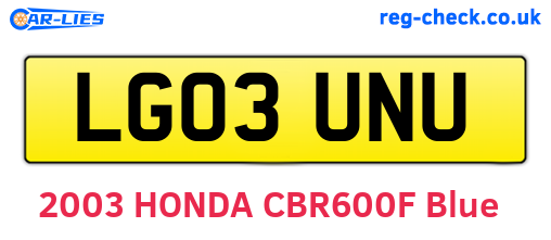 LG03UNU are the vehicle registration plates.